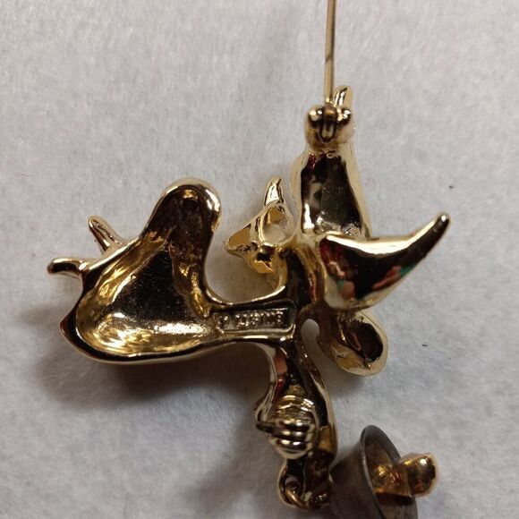 Bell Ringing Gold Tone Metal  Flying Angel Brooch Christmas Holiday Grandmacore - Picture 5 of 7